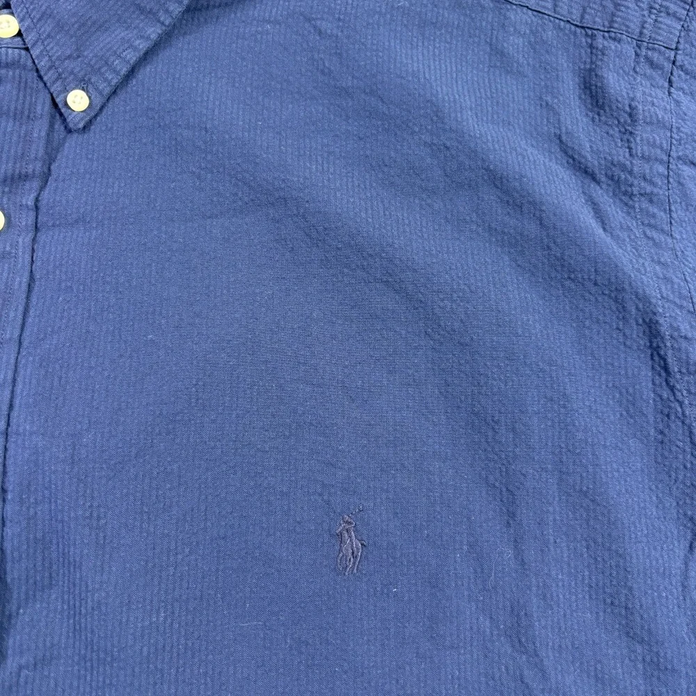 Polo Ralph Lauren Shirt Mens 4XLT Tall Blue Seersucker Button Up Short Sleeve